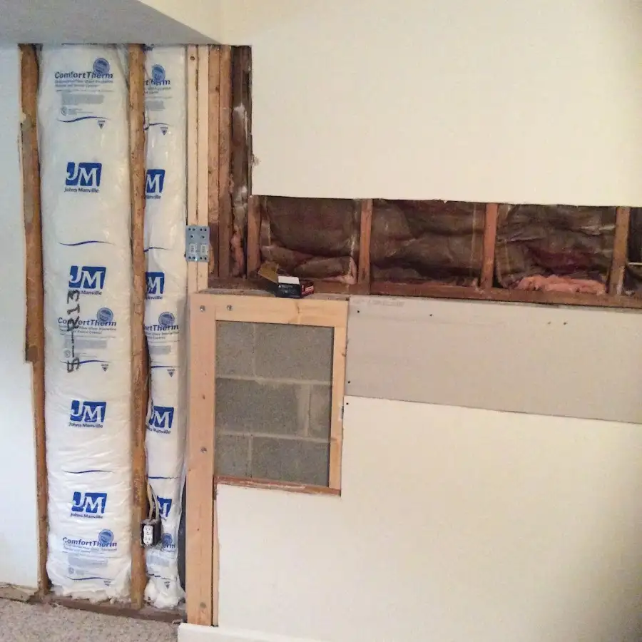 Wall insulation replacement during Basement Flood Cleanup in Barling